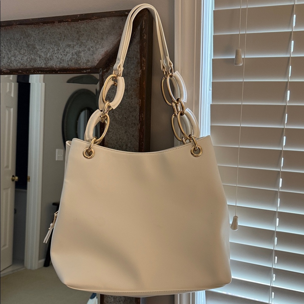 INC International Concepts Cream Shoulder Bag with Gold Rings